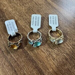 Free People Gold and Blue Gemstone Rings Trio